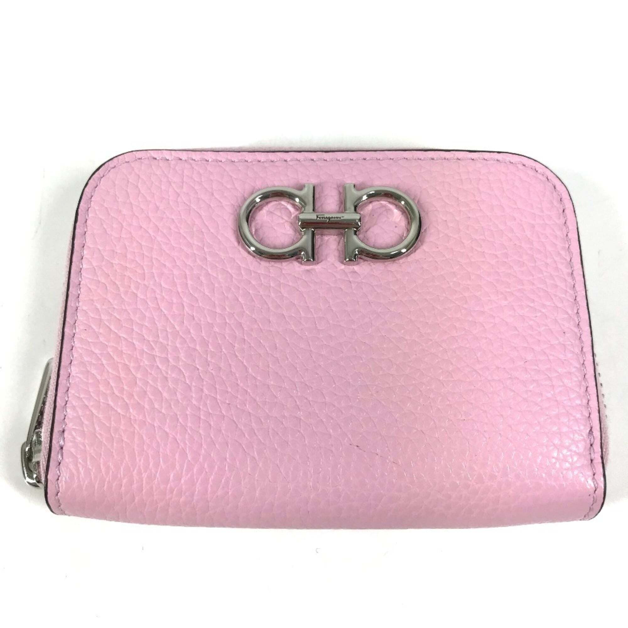 Salvatore Ferragamo Coin Purse, Gancini Logo, Compact Wallet, Round Zipper, L...